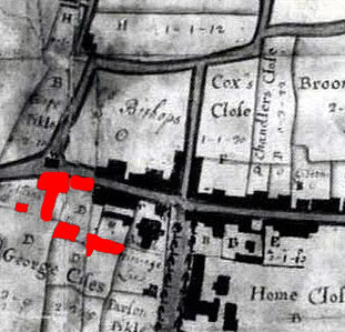 The George Inn 1718 shown in red [X1/97/5]